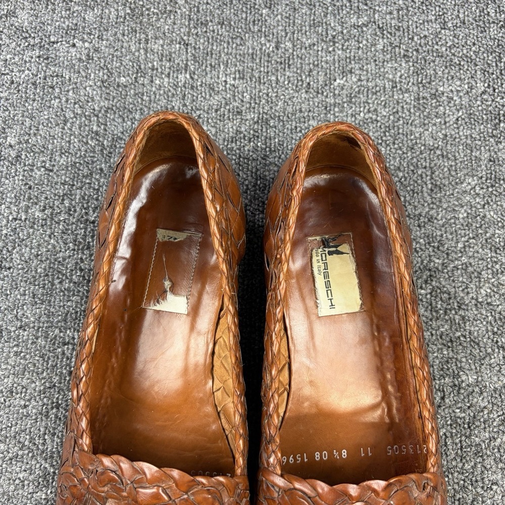 Moreschi Brown Woven Leather Loafers Mens 8.5 Handmade‎ Italian Slip On Dress - Picture 8 of 10
